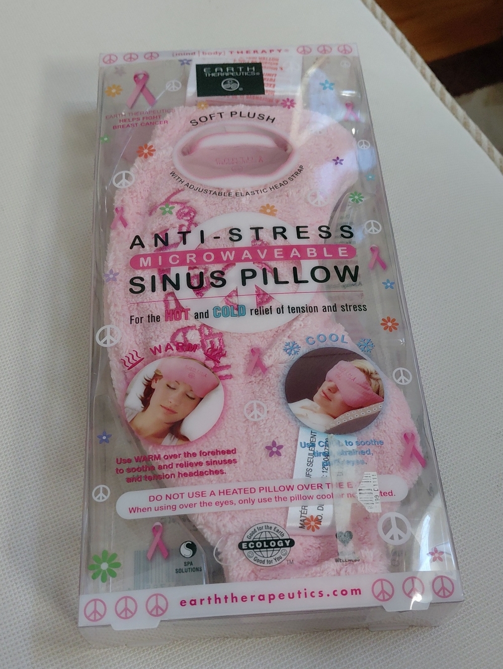 EARTH THERAPEUTICS Soft Plush  Anti-Stress Microwavable Sinus Pillow - Pink